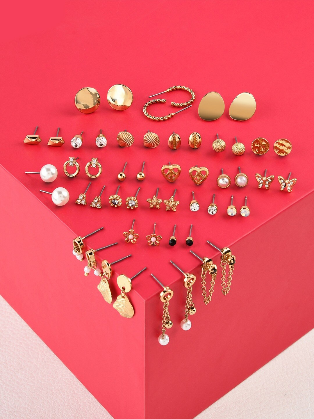 

AMI Set Of 26 Gold Tone Contemporary Studs, Drop & Semi-Hoop Earrings
