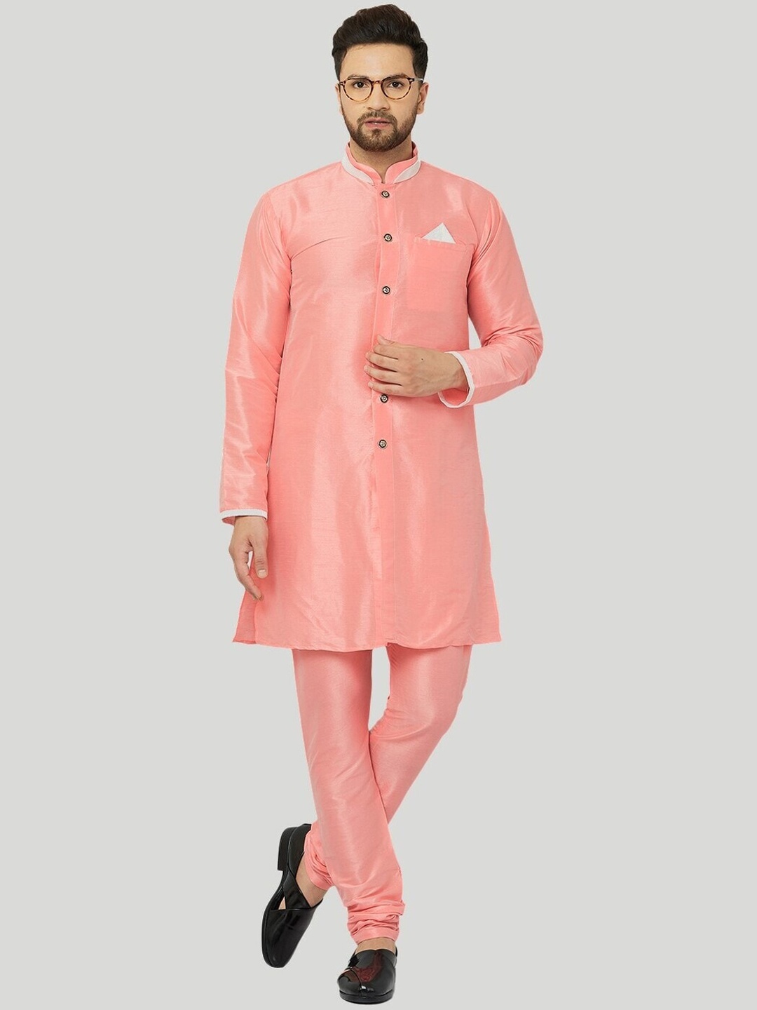 

Kaifoo Men Pink Solid Sherwani Set