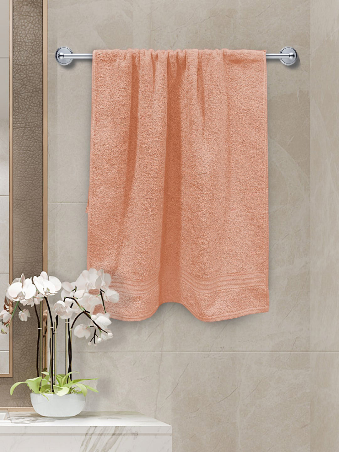 

YK Peach-Colored Solid Cotton Bath Towels