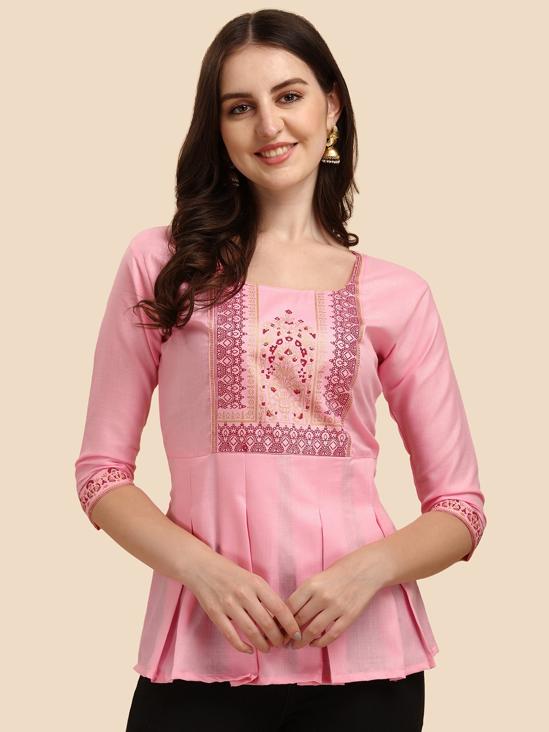 

Paralians Pink Print Empire Longline Top