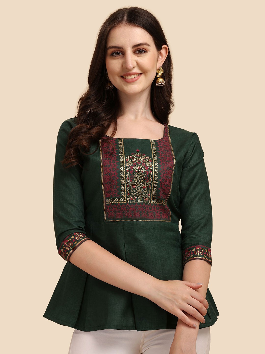 

Paralians Green Print Peplum Top