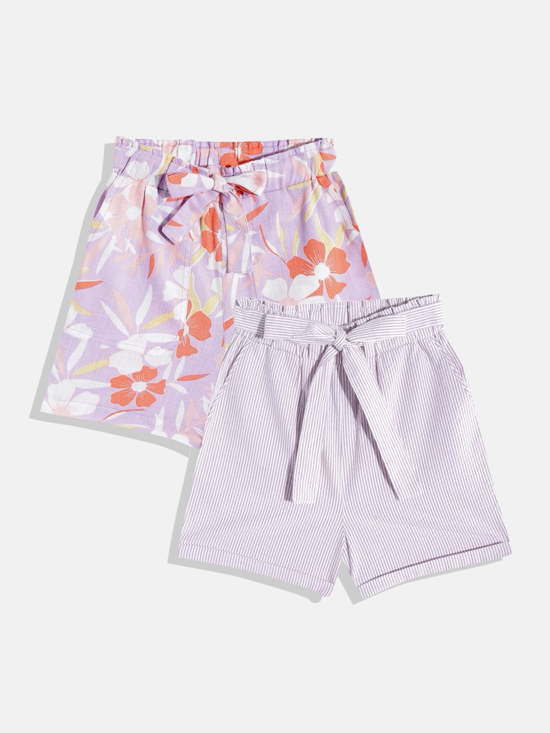 

luyk Girls Lavender Striped High-Rise Shorts