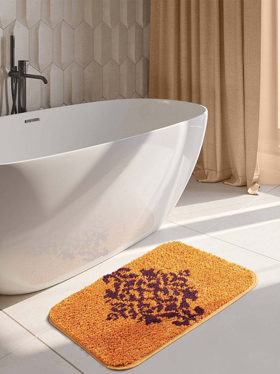 

OBSESSIONS Mustard Yellow Anti-Skid 1400 GSM Bath Rugs