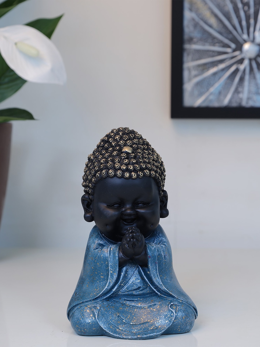 

HomeTown Teal Blue Praying Monk Figurine Showpieces