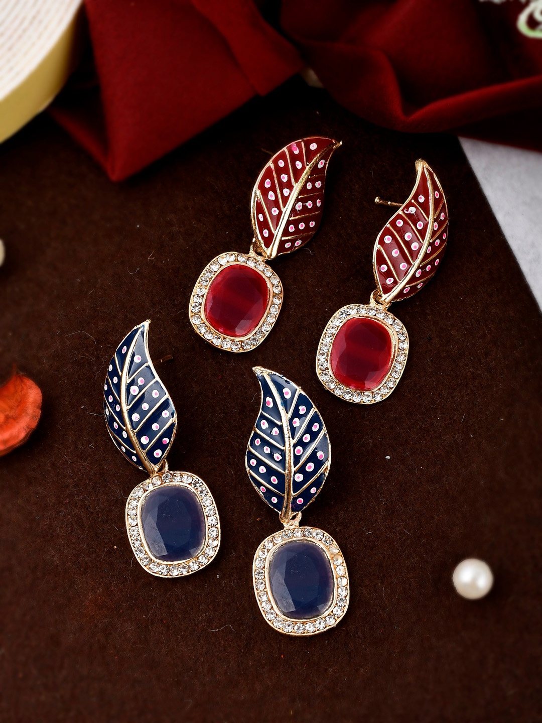 

Shoshaa Set of 2 Gold-Plated Handcrafted Contemporary Drop Earrings, Maroon