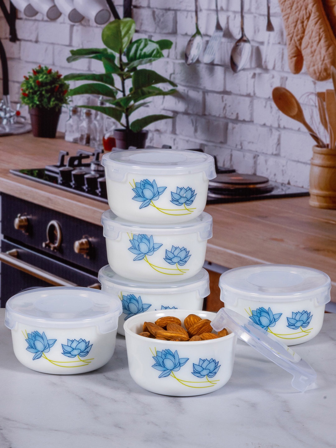 

Cello Set Of 12 White Printed Storage Containers with Lid