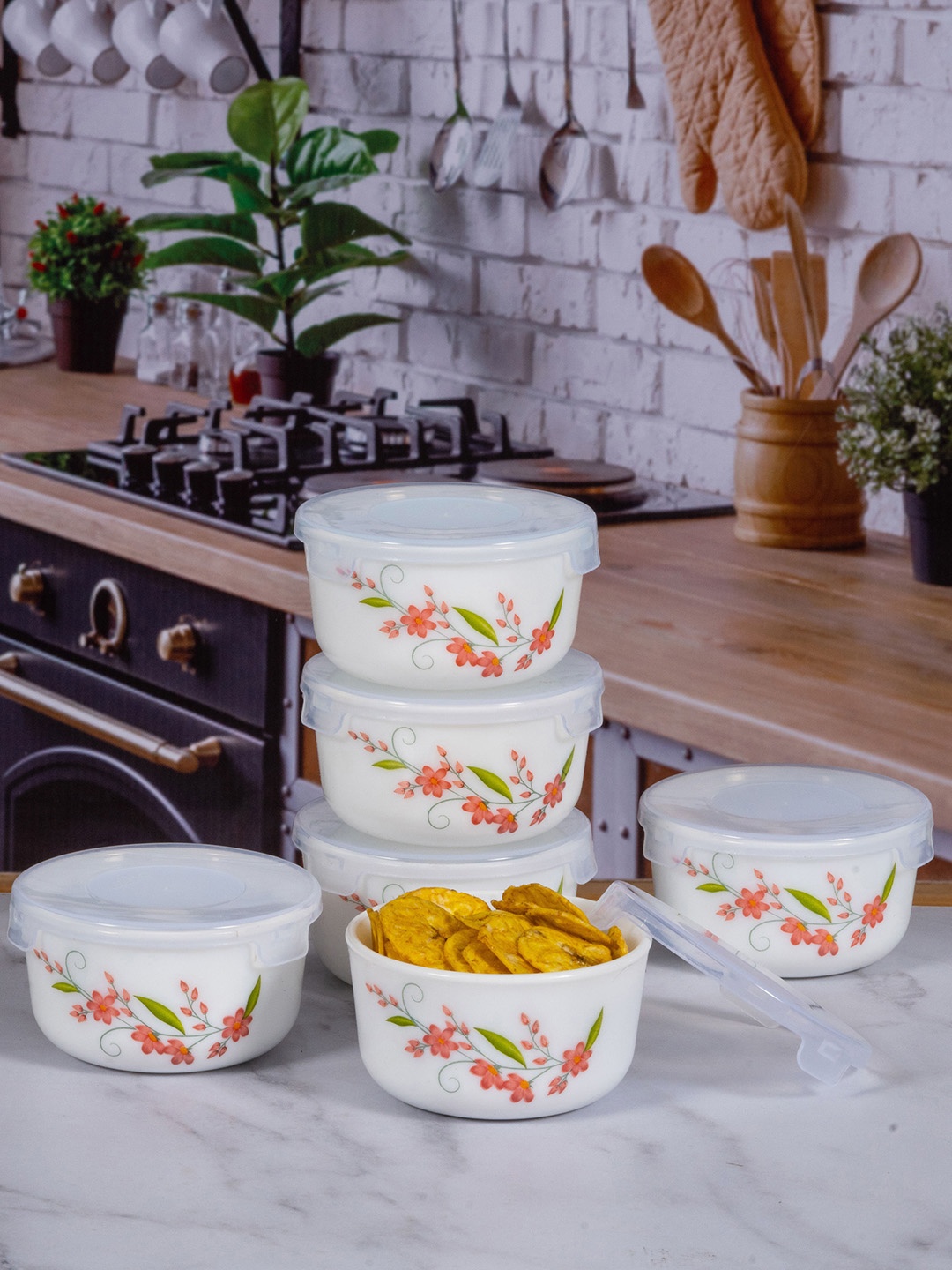 

Cello Set of 6 White & Pink Printed Glass Container Kitchen Storage