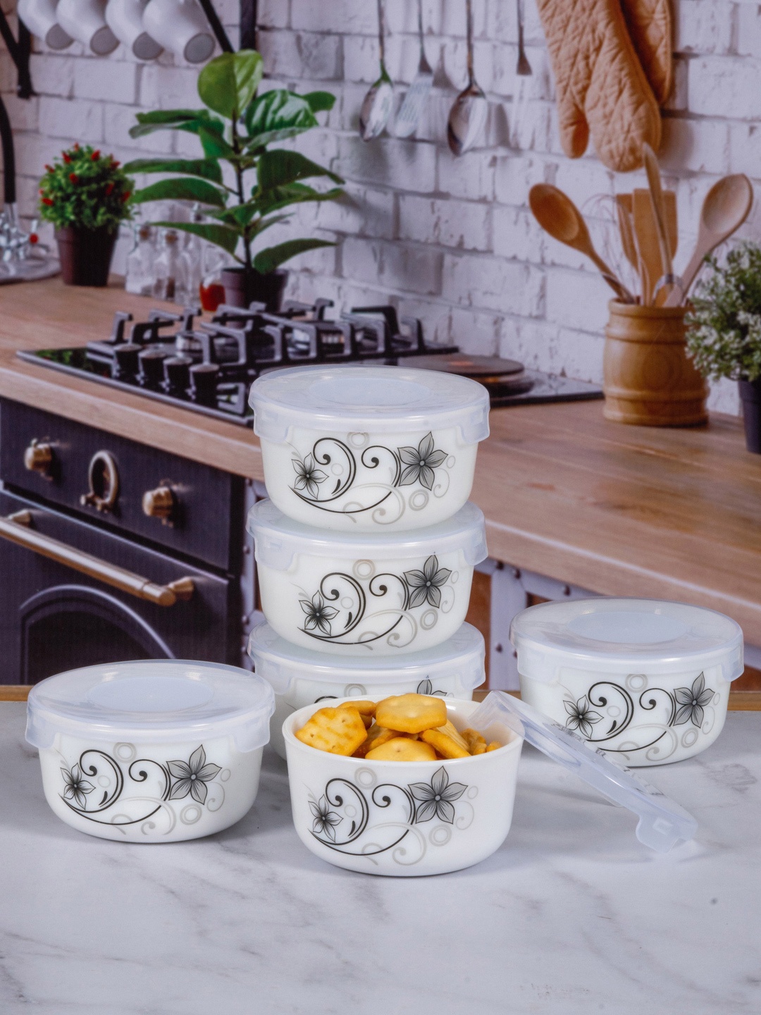 

Cello Set Of 12 White Printed Storage Containers with Lid