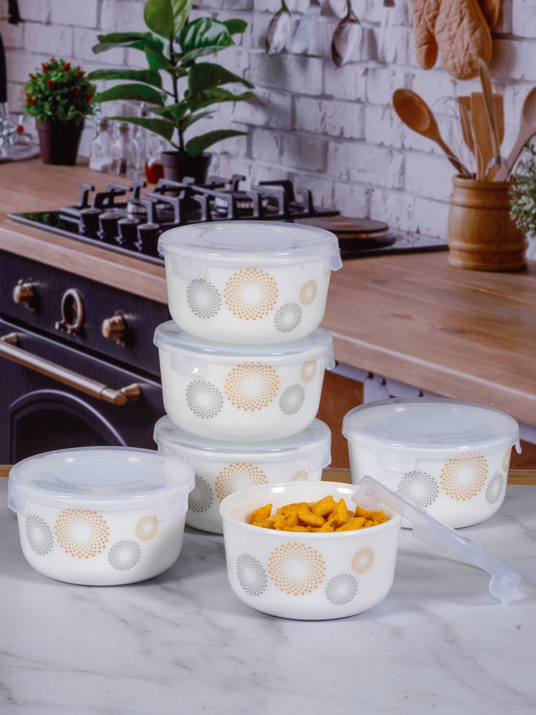 

Cello Set of 6 White Printed Storage Container With Lid
