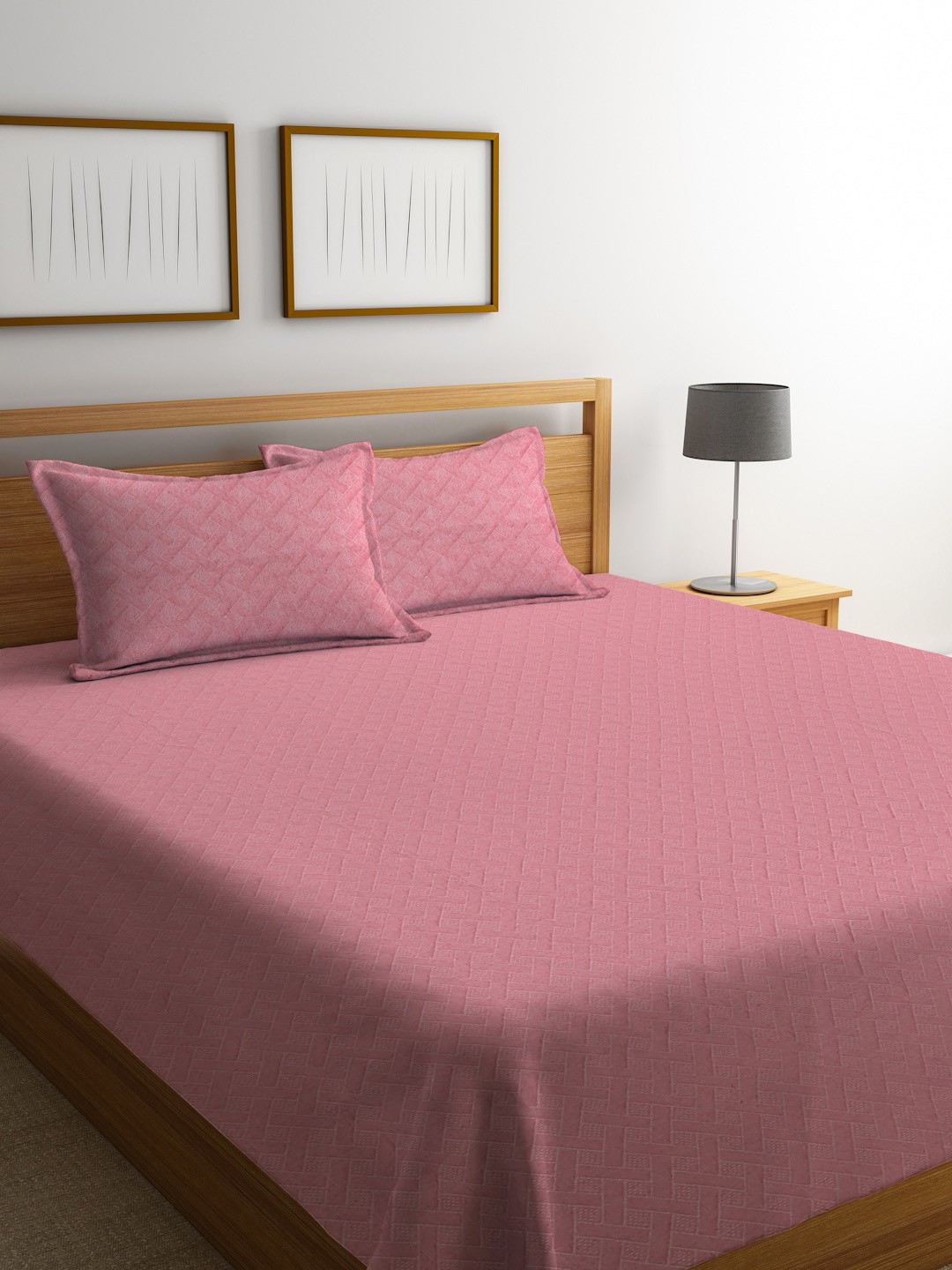 

MULTITEX Peach Solid Double Queen Cotton Bedcover With 2 Pillow Covers