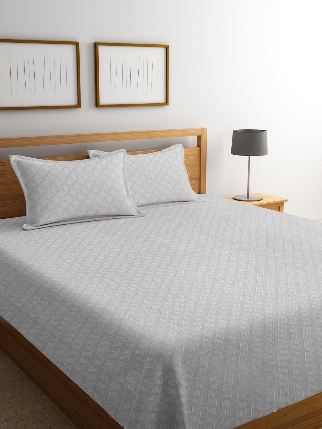 

MULTITEX Grey Woven Design Cotton Bed Cover With Pillow Covers