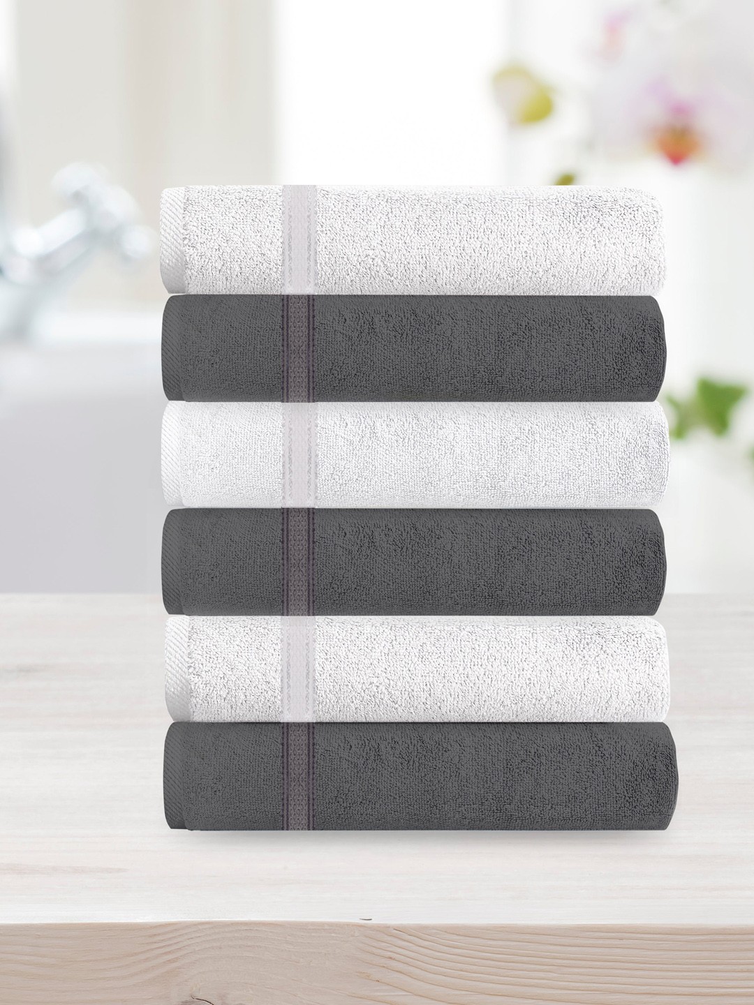 

Athome by Nilkamal Set Of 6 Solid 370 GSM Pure Cotton Face Towels, White