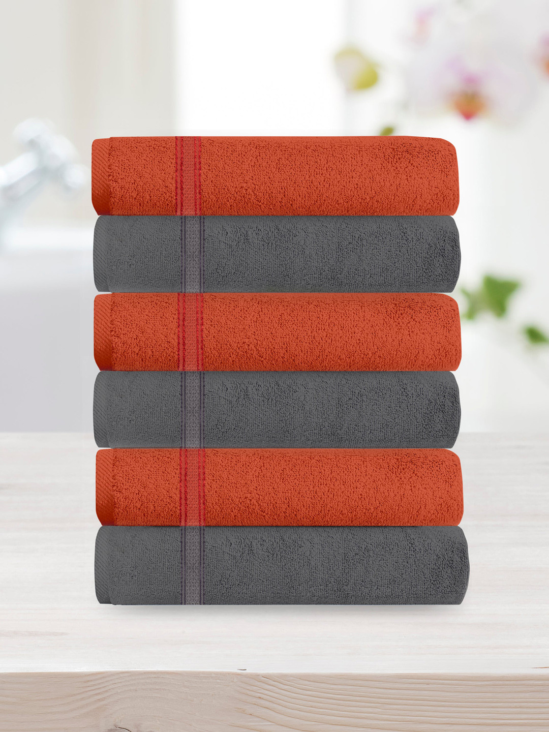 

Athome by Nilkamal Set Of 6 Solid Pure Cotton 370 GSM Face Towel, Charcoal