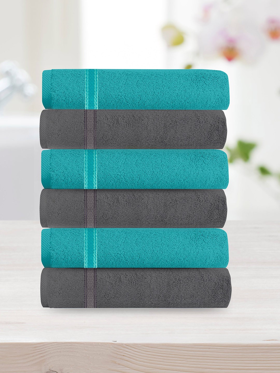 

Athome by Nilkamal Set of 6 Solid Cotton 370 GSM Face Towels, Charcoal