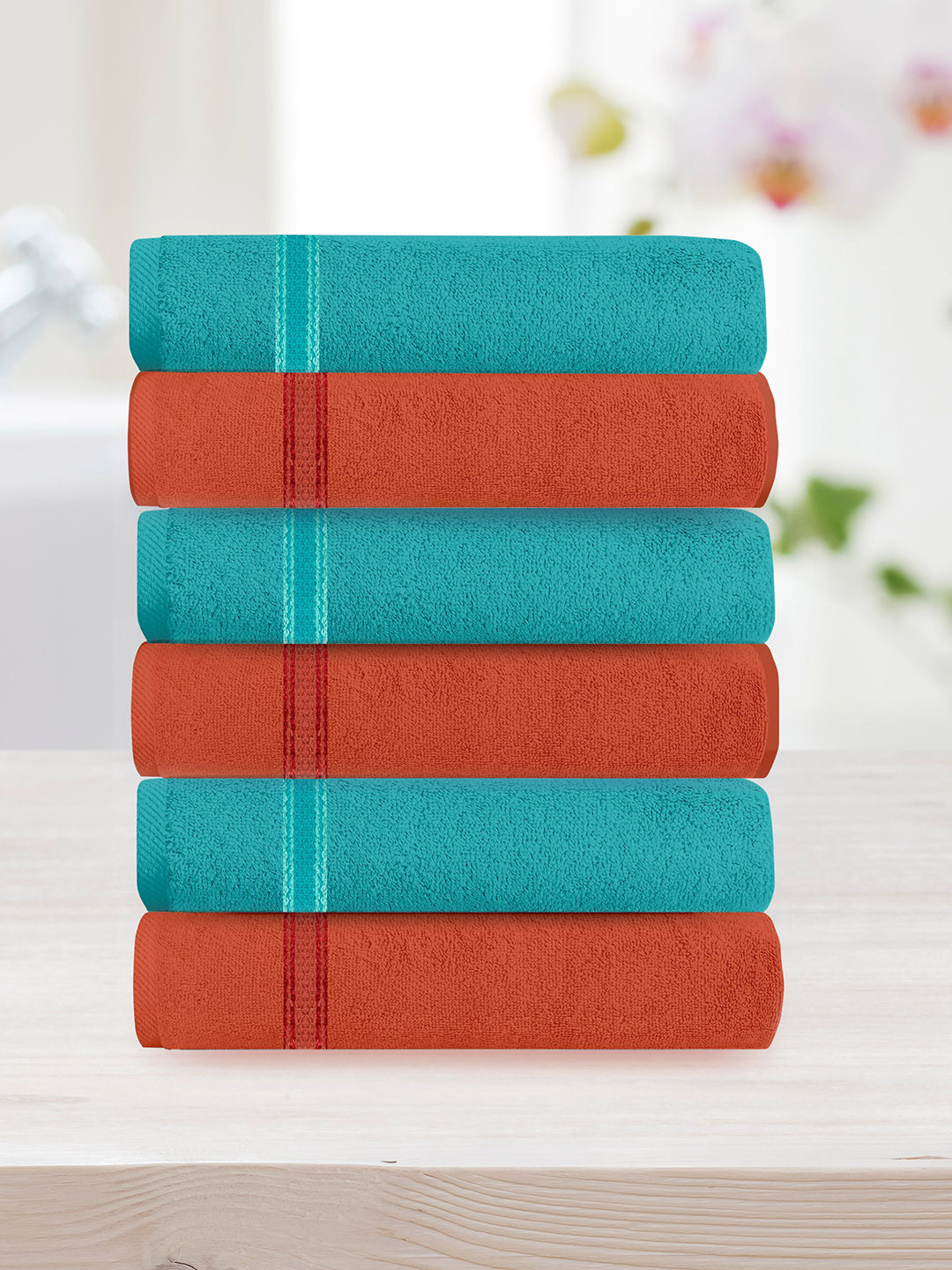 

Athome by Nilkamal Set Of 6 Solid 370 GSM Pure Cotton Face Towels, Turquoise blue