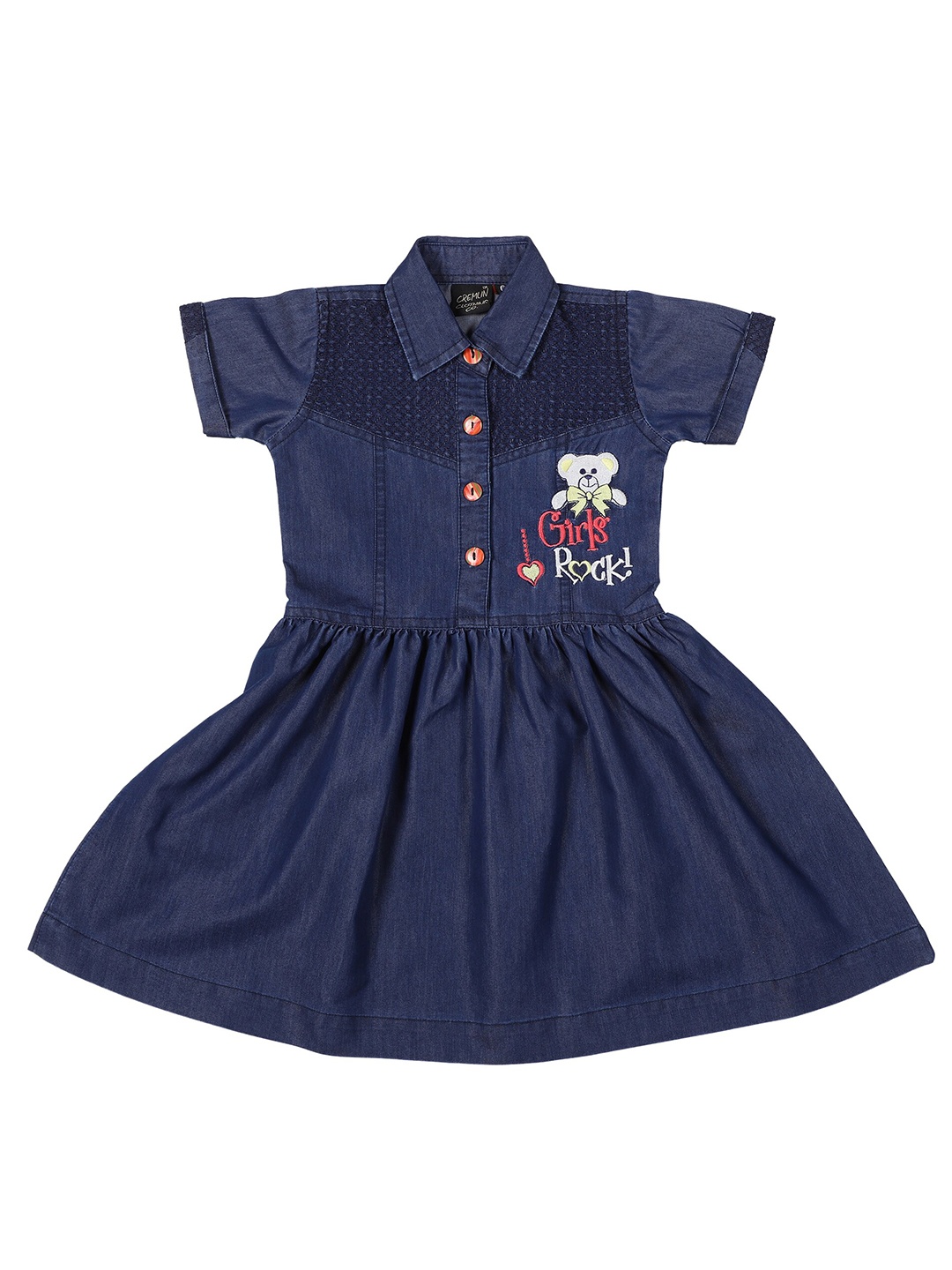 

CREMLIN CLOTHING Blue & poseidon Floral Denim Dress