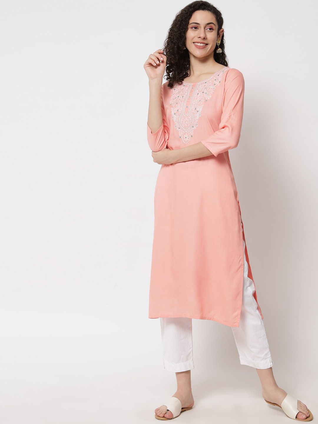 

SHINOY Women Peach-Coloured Handloom Kurta