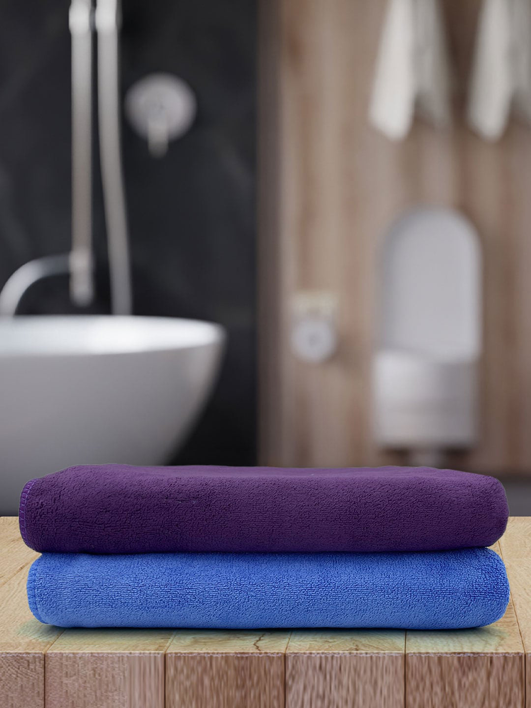 

YK Kids Blue & Purple Solid 450 GSM Set Of 2 Bath Towels