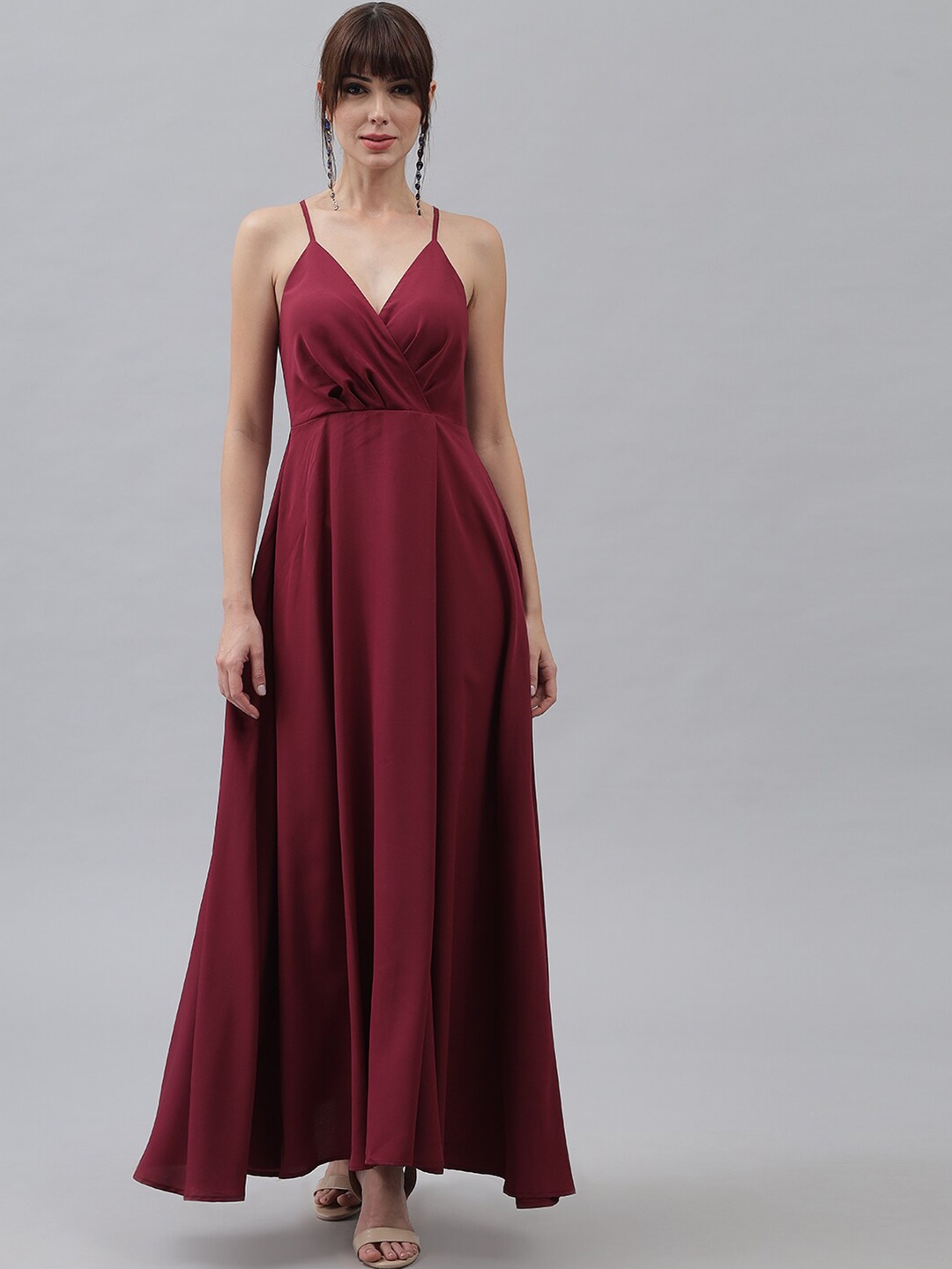 

emeros Maroon Crepe Maxi Dress