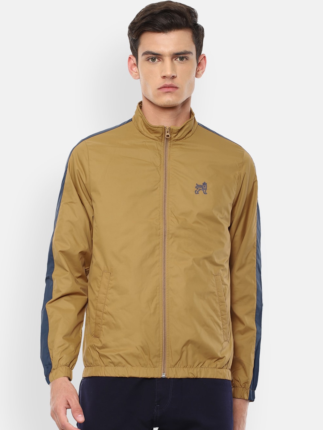 

Van Heusen ACADEMY Men Brown Colourblocked Sporty Jacket with Embroidered