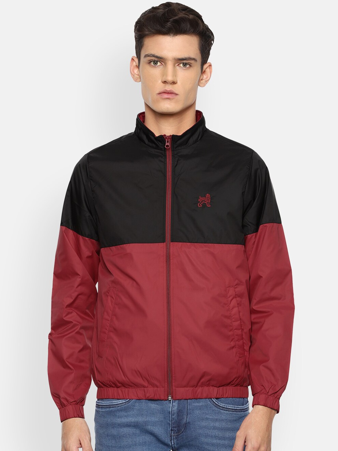 

Van Heusen ACADEMY Men Maroon Colourblocked Sporty Jacket