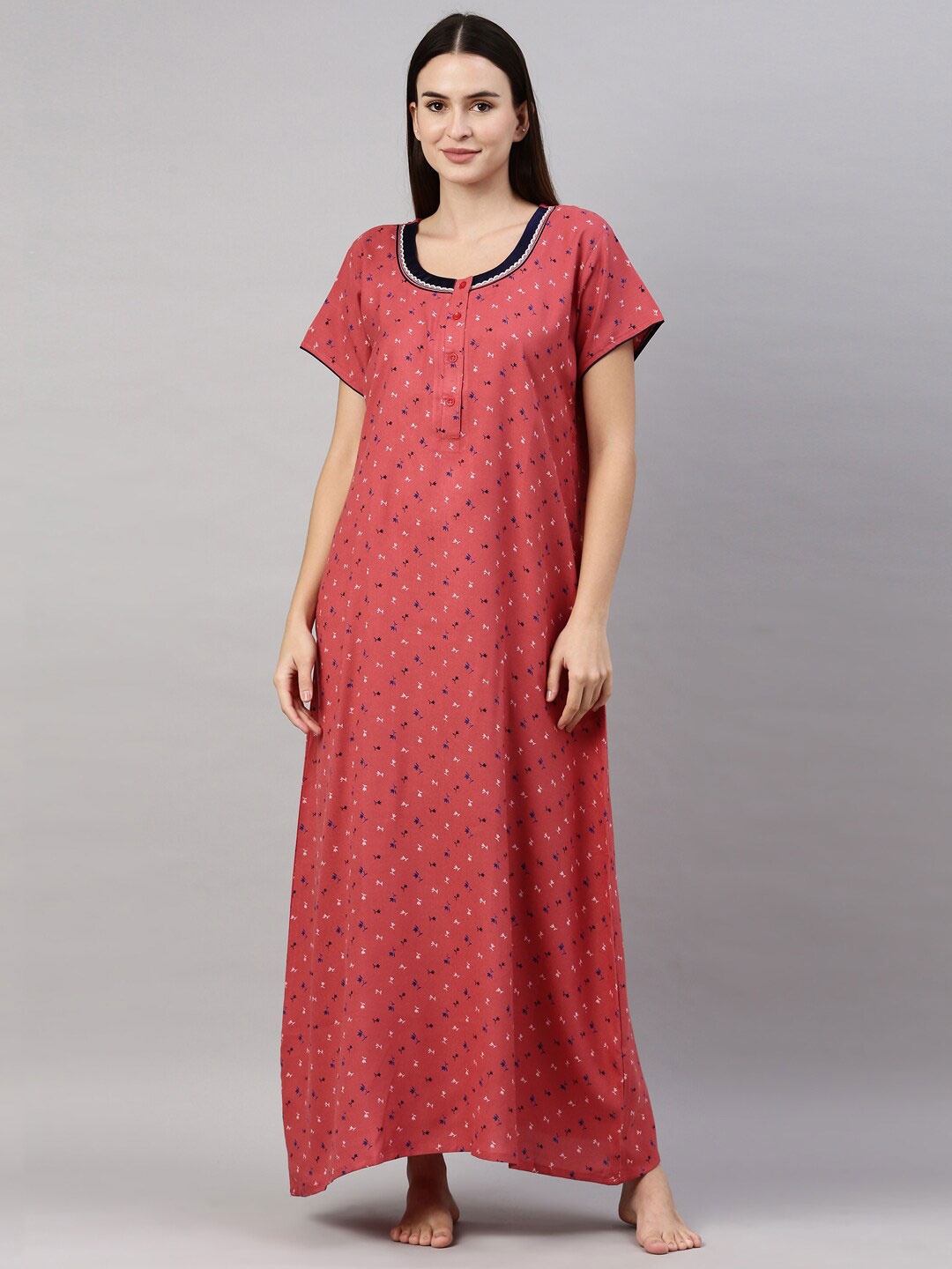 

GOLDSTROMS Peach-Coloured Printed Maxi Nightdress