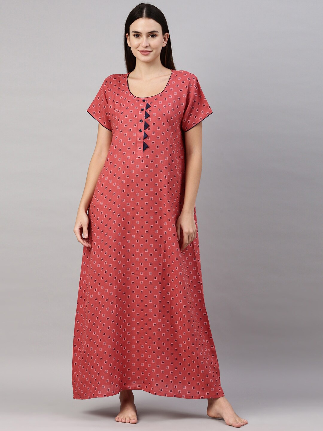 

GOLDSTROMS Peach-Coloured Printed Maxi Nightdress