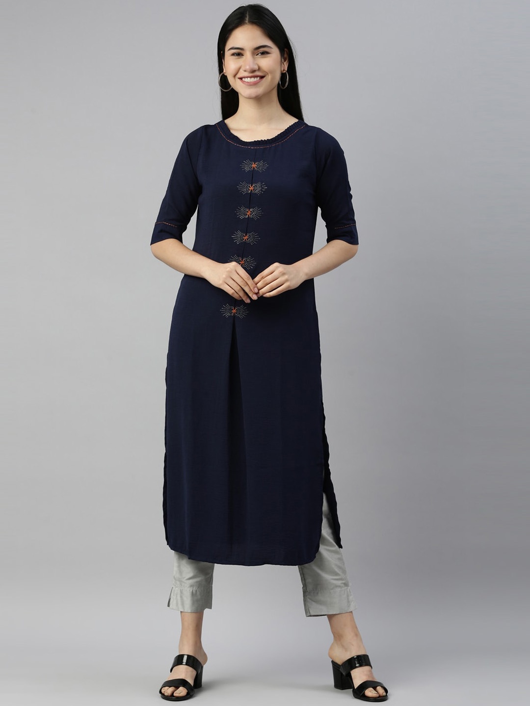 

Neerus Women Navy Blue Crepe Kurta