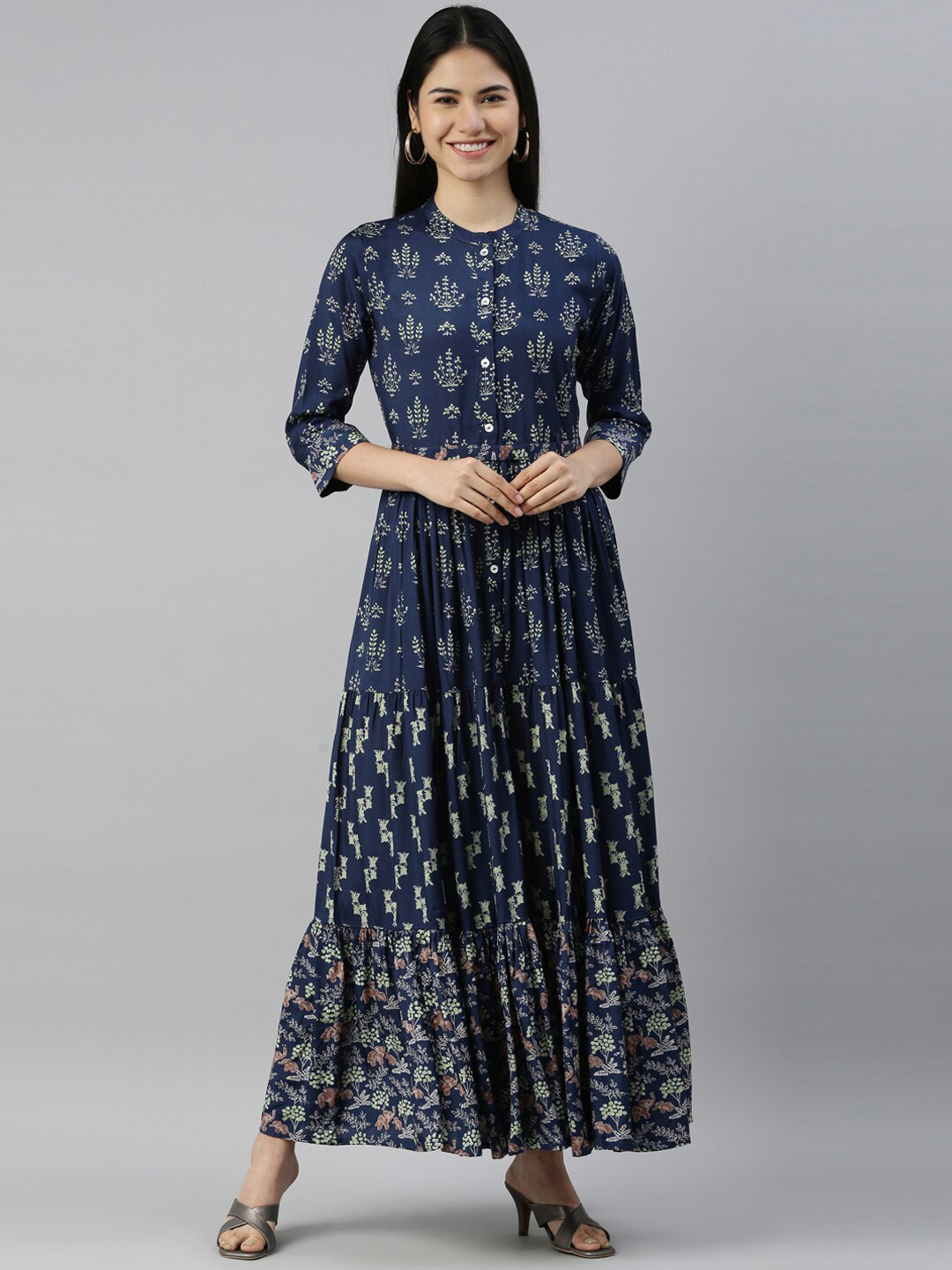 

Neerus Women Navy Blue Ethnic Motifs Printed Floral Anarkali Kurta