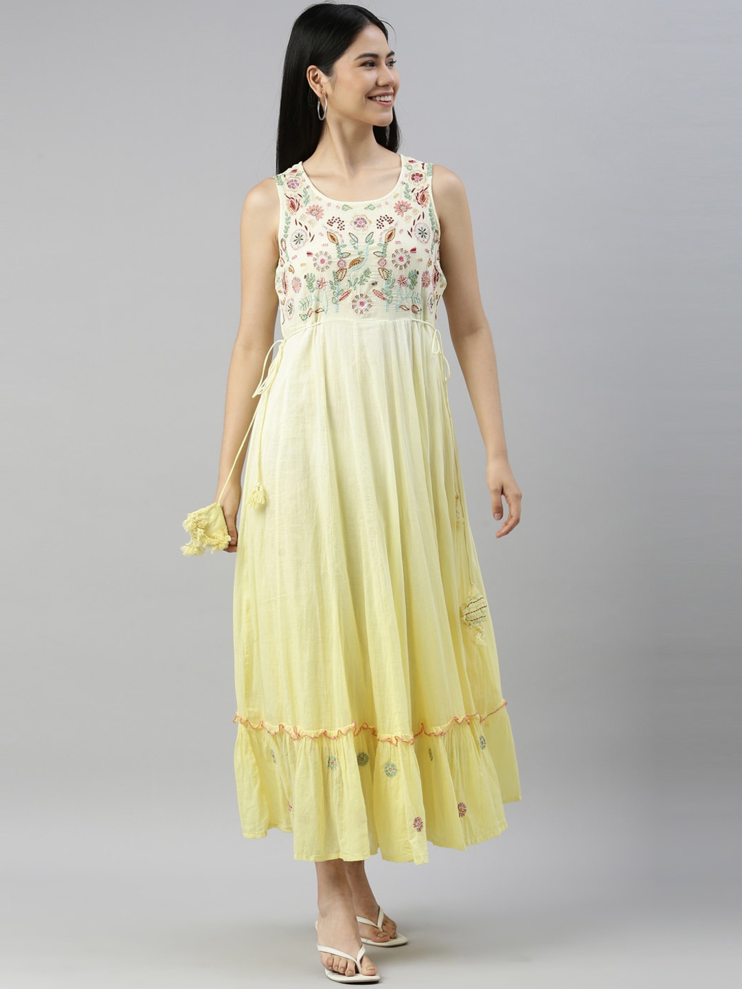 

Neerus Women Yellow Embroidered Anarkali Kurta