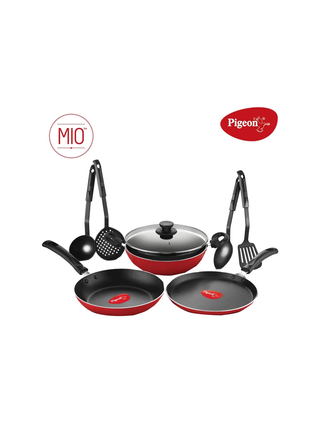 

Pigeon Red & Black Nonstick Aluminium Set Of 8 Cookware