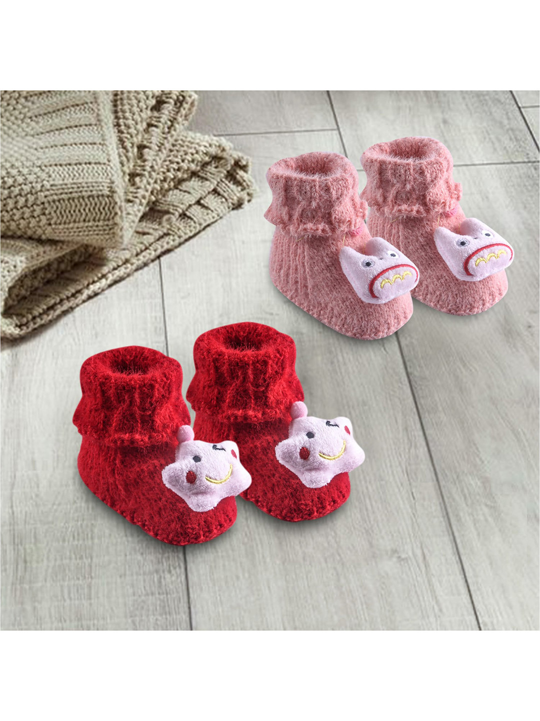 

Baby Moo Infant Kids Red & Peach Crochet Booties