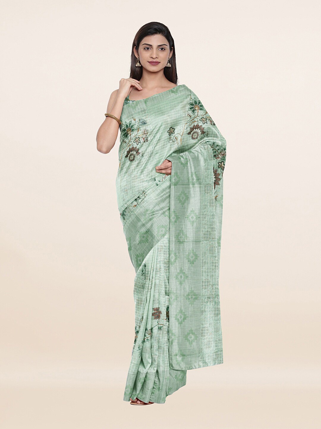 

Pothys Green Pure Linen Saree