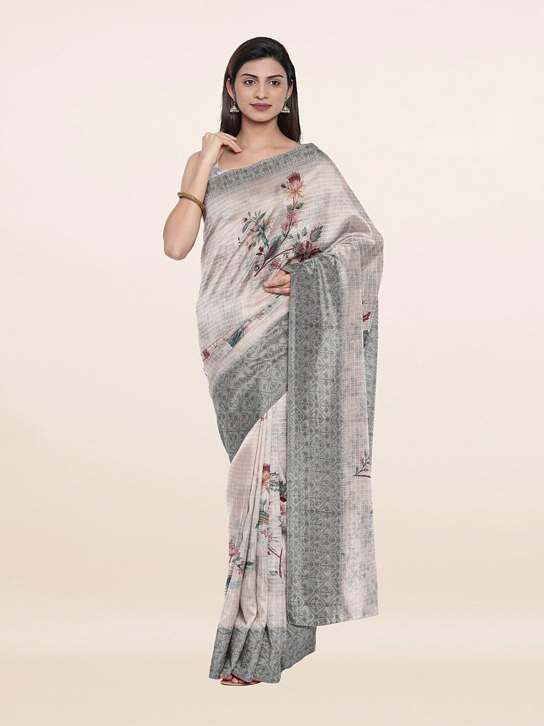 

Pothys Beige Pure Linen Saree