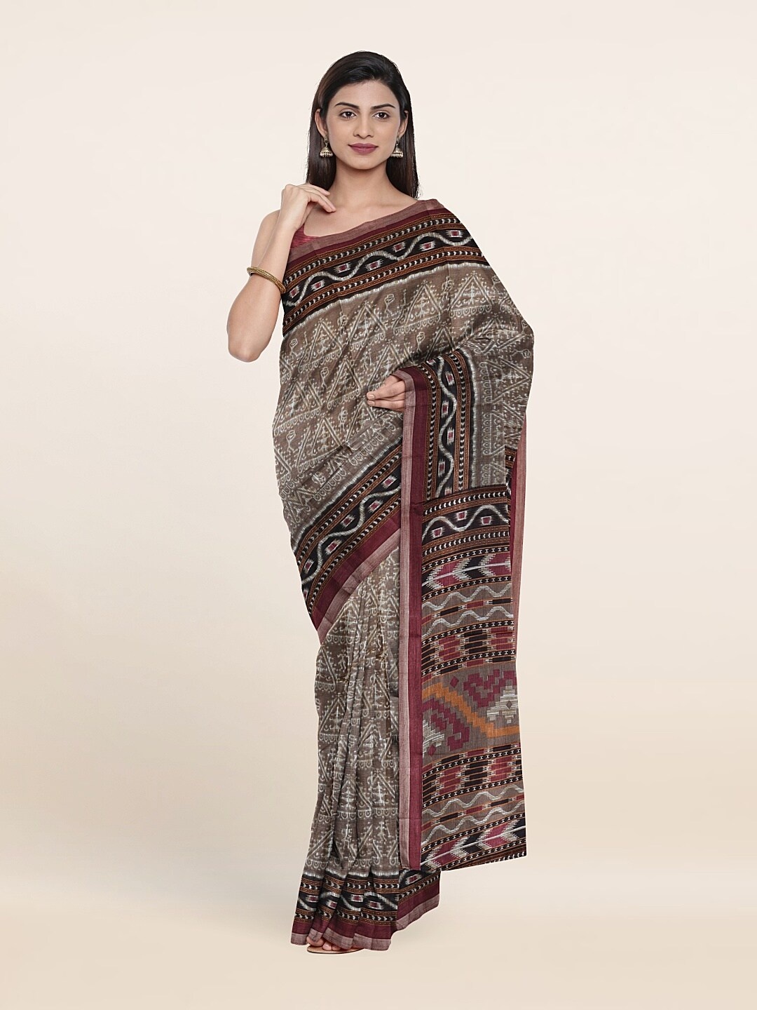 

Pothys Brown & White Ethnic Motifs Art Silk Saree