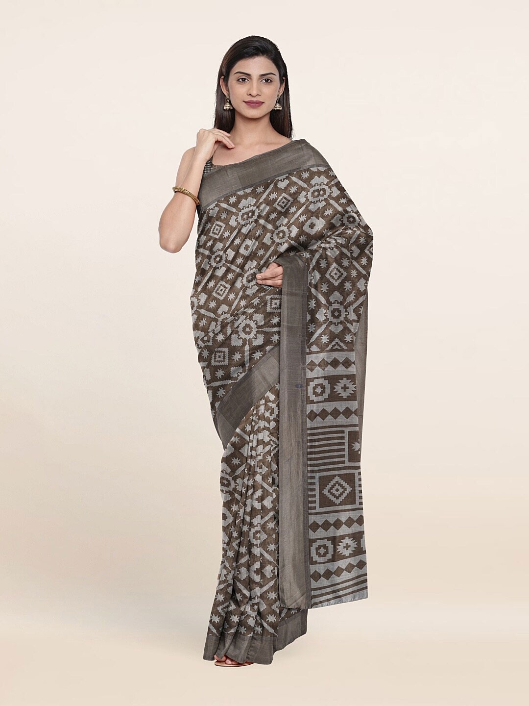 

Pothys Grey & White Pure Linen Saree