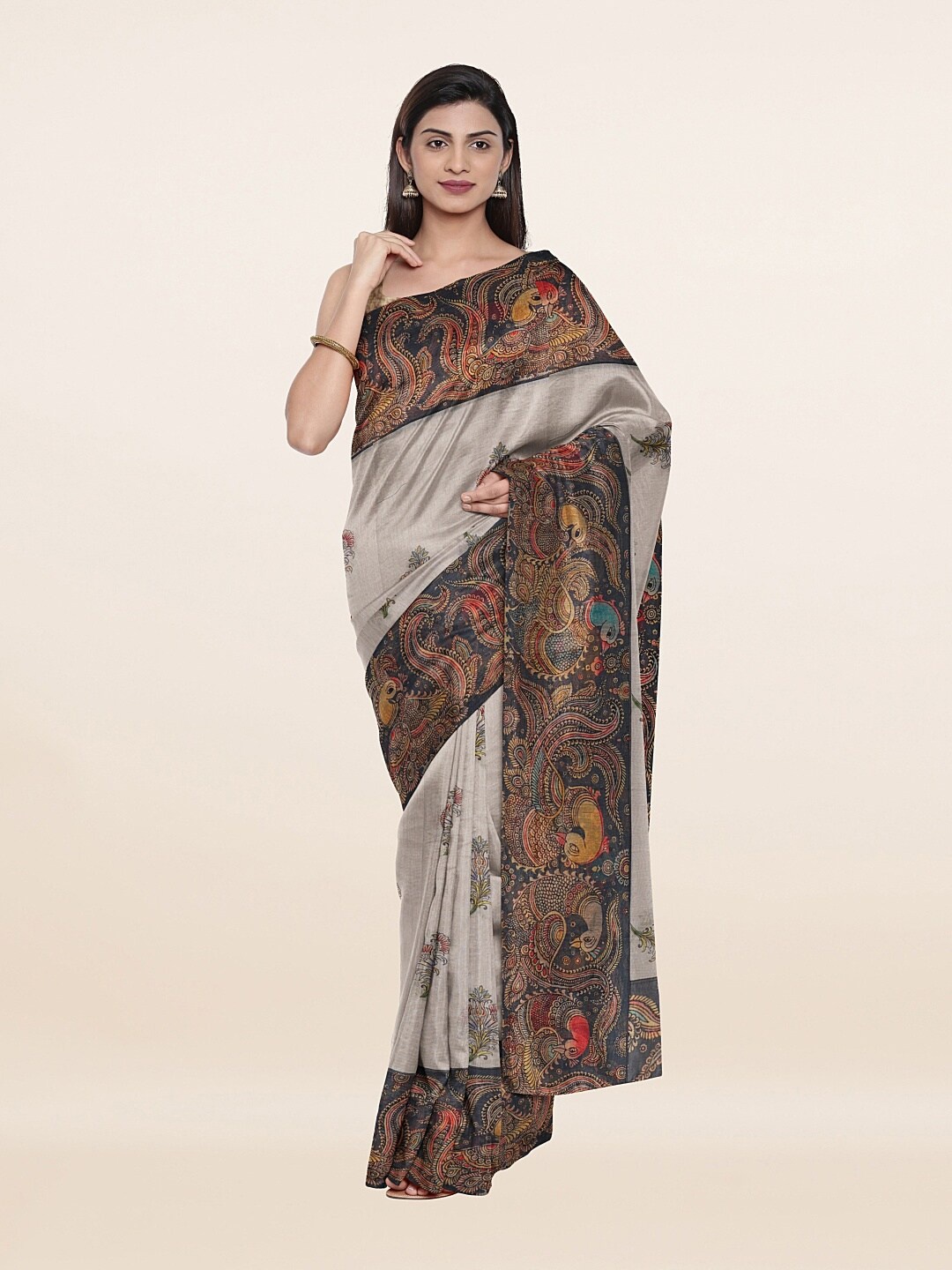 

Pothys Grey & Brown Ethnic Motifs Art Silk Saree