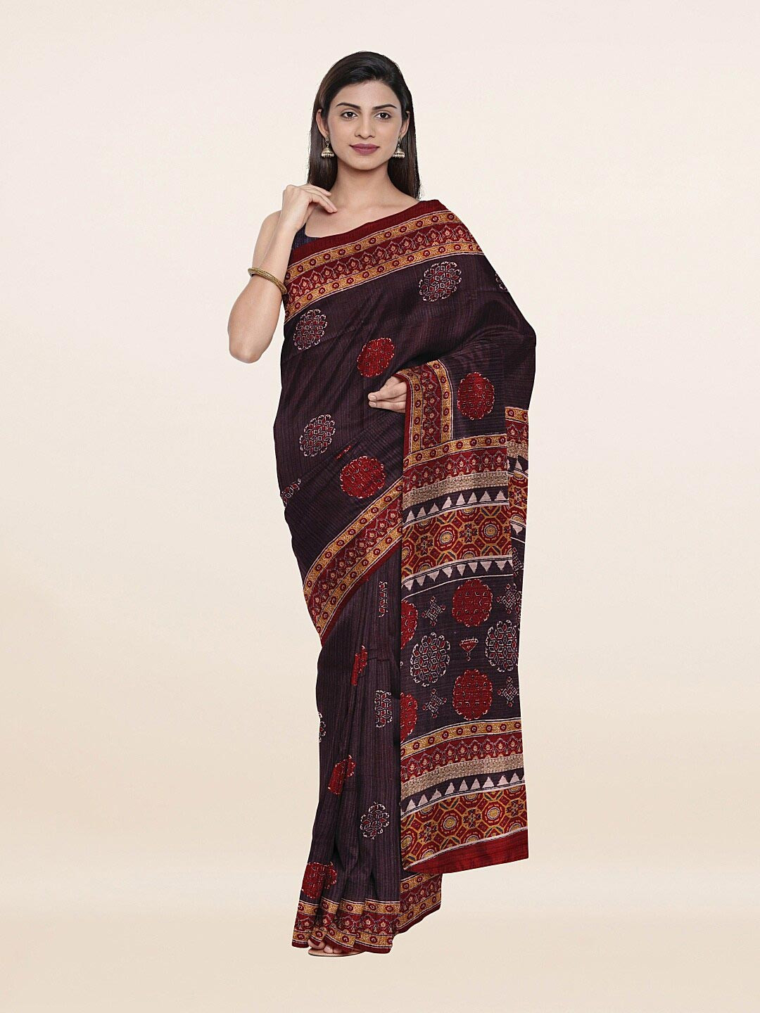 

Pothys Purple & Red Floral Art Silk Saree