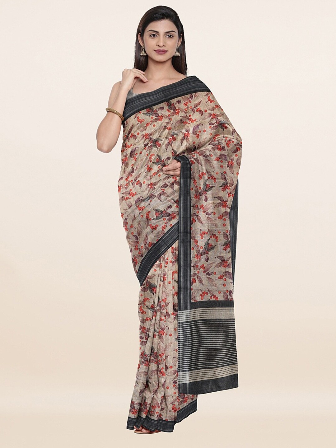 

Pothys Beige & Red Floral Zari Art Silk Saree