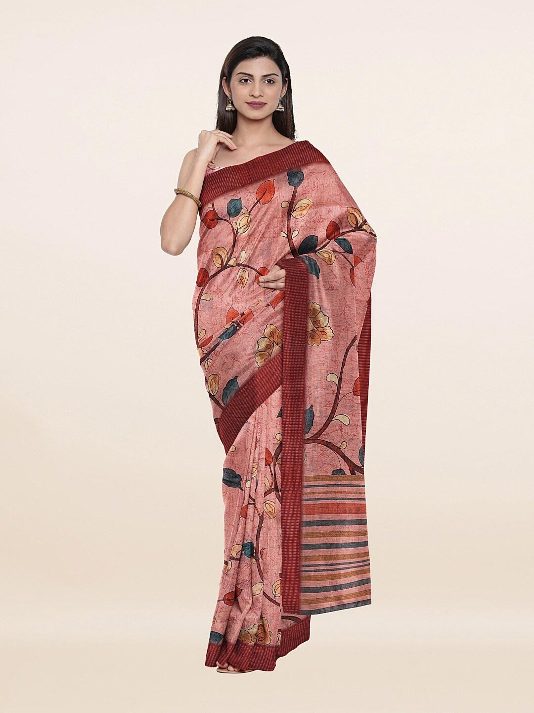 

Pothys Mauve & Blue Floral Art Silk Saree