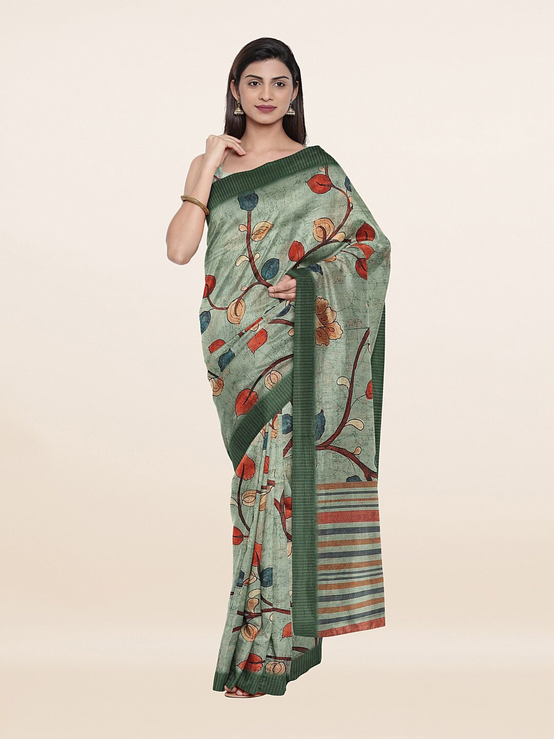 

Pothys Green & Red Floral Art Silk Saree