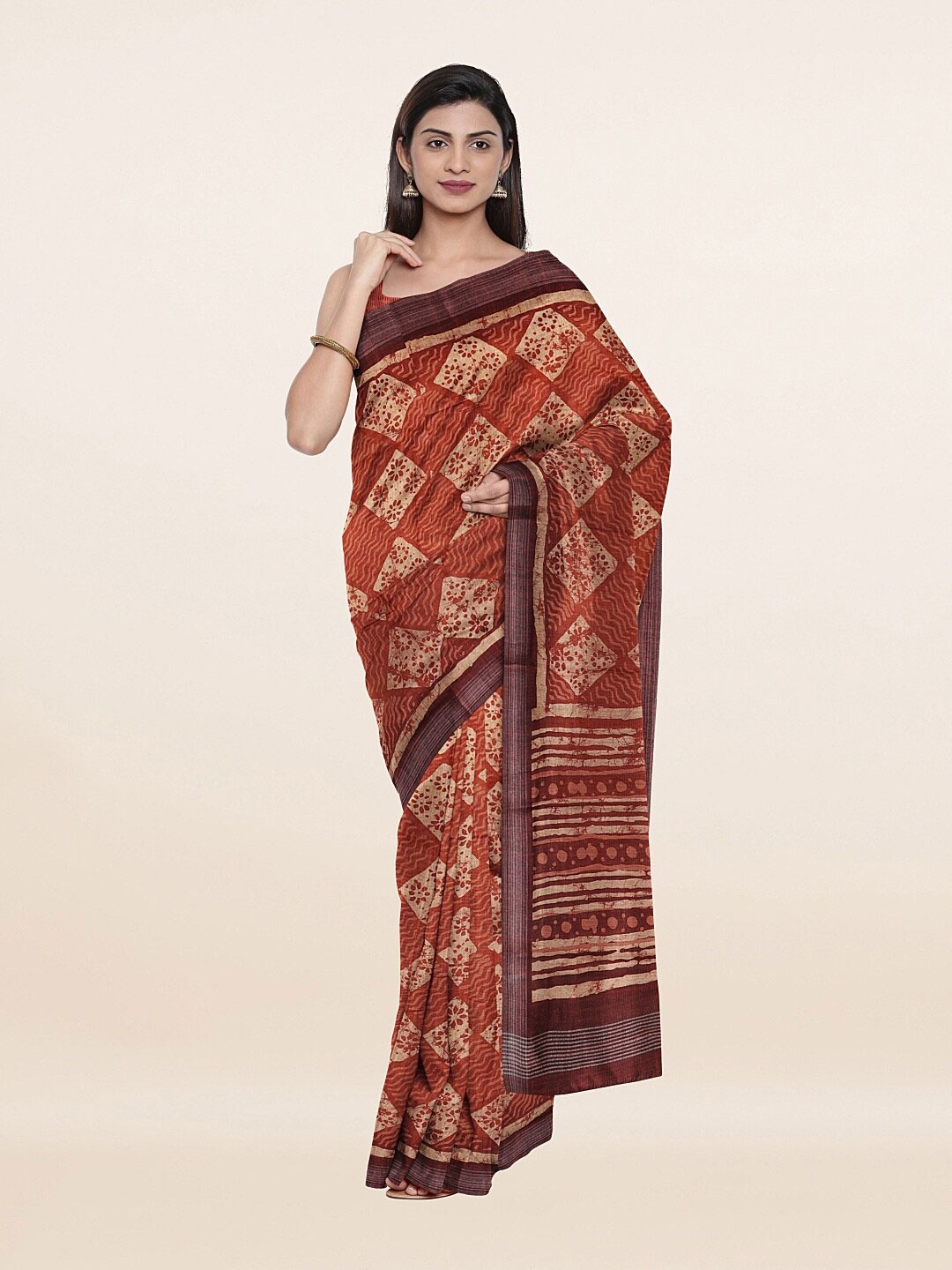 

Pothys Rust & Cream-Coloured Zari Art Silk Saree