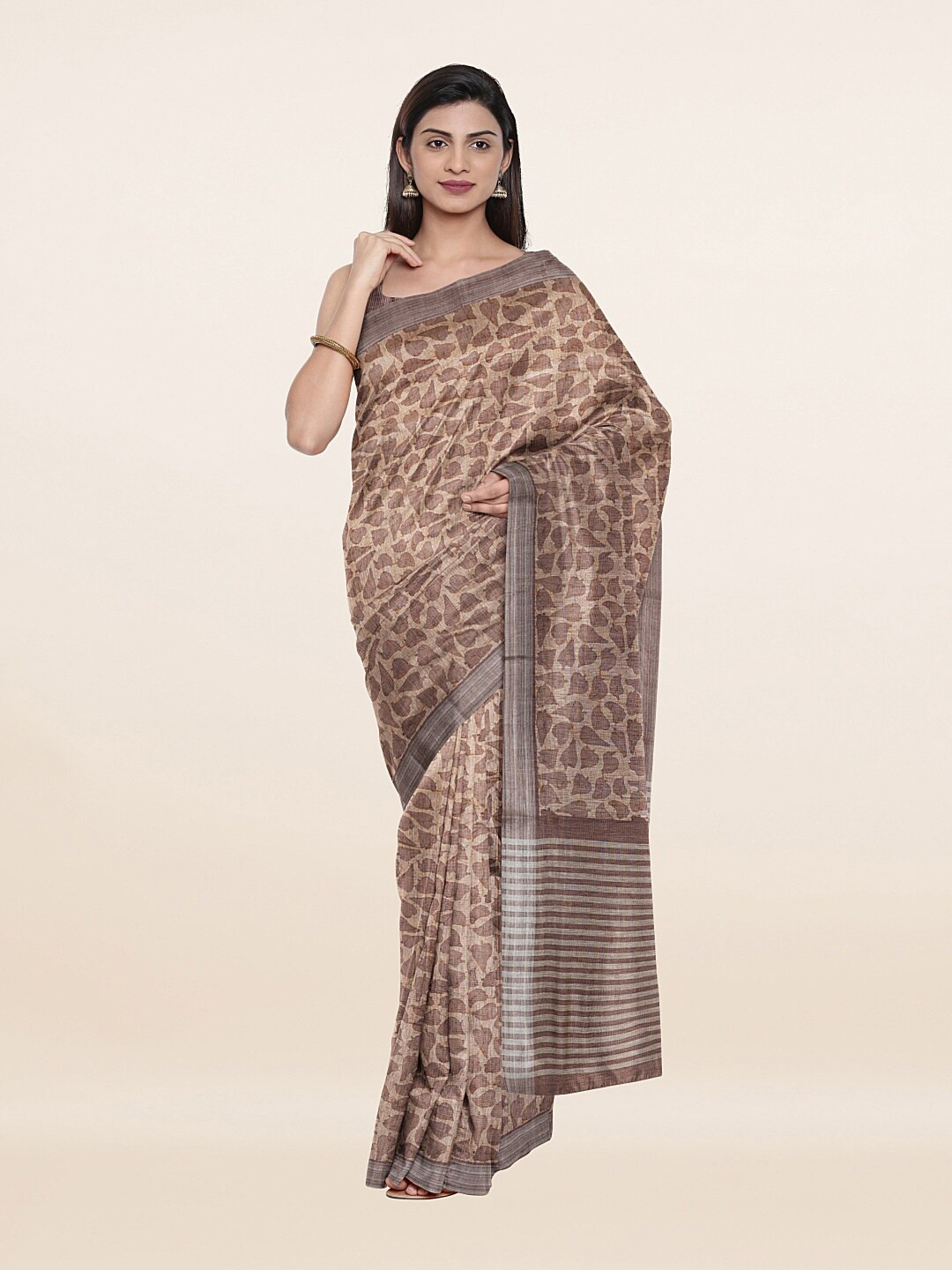 

Pothys Beige Floral Zari Art Silk Saree