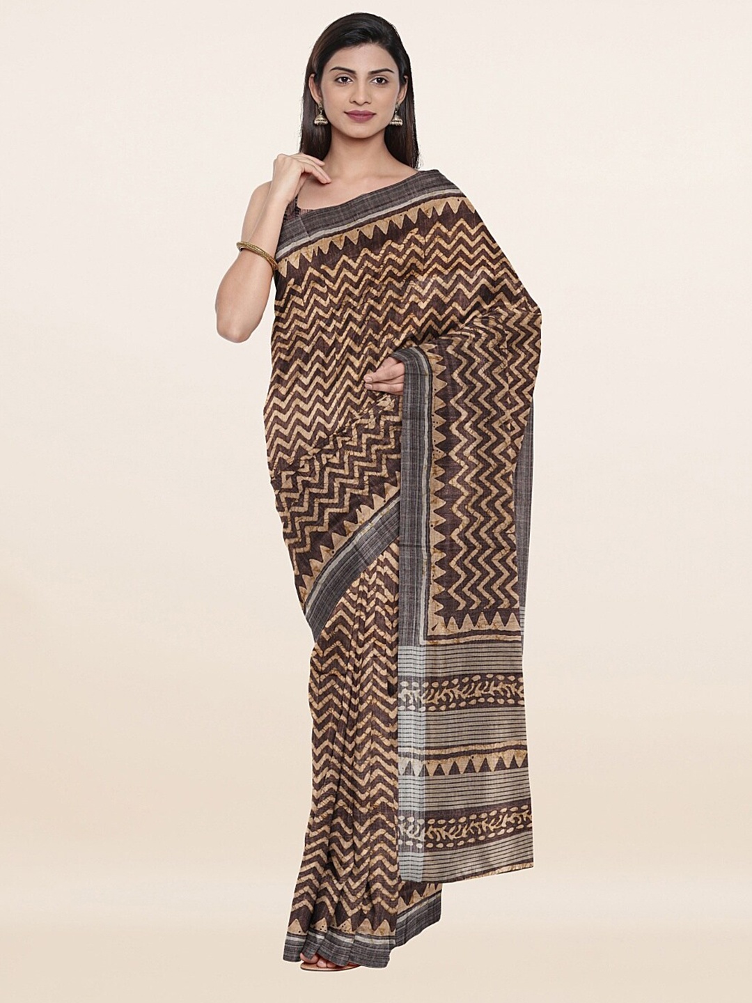 

Pothys Brown & White Zari Art Silk Saree