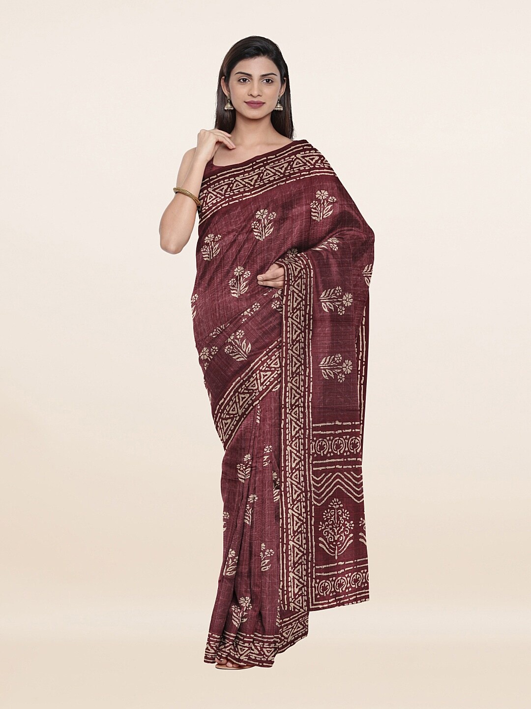 

Pothys Purple & White Floral Art Silk Saree