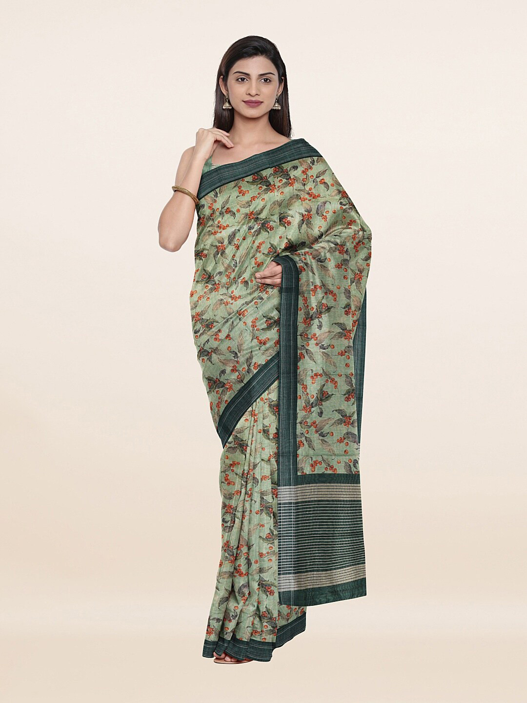 

Pothys Green & Red Floral Zari Art Silk Saree