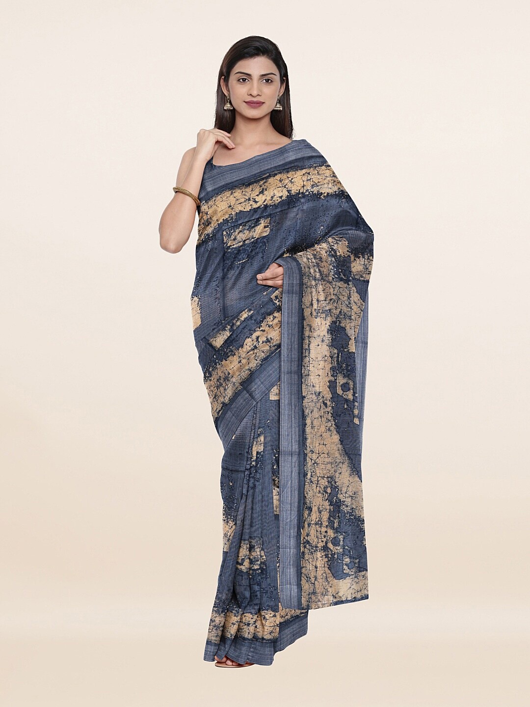 

Pothys Blue & Beige Batik Zari Art Silk Saree