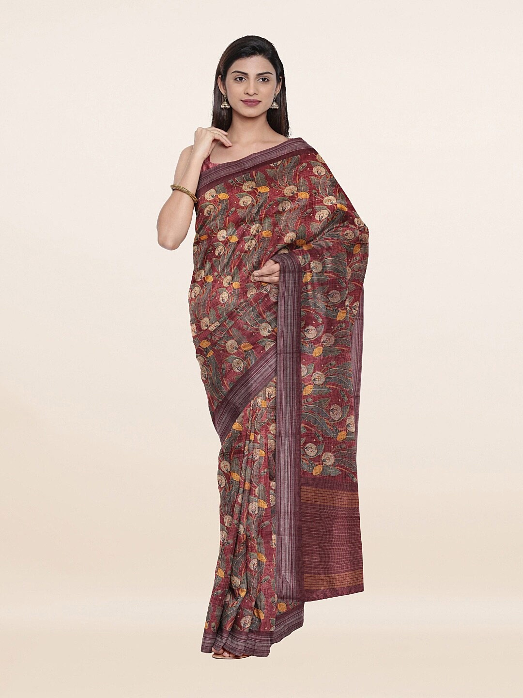 

Pothys Rust & Orange Floral Zari Art Silk Saree