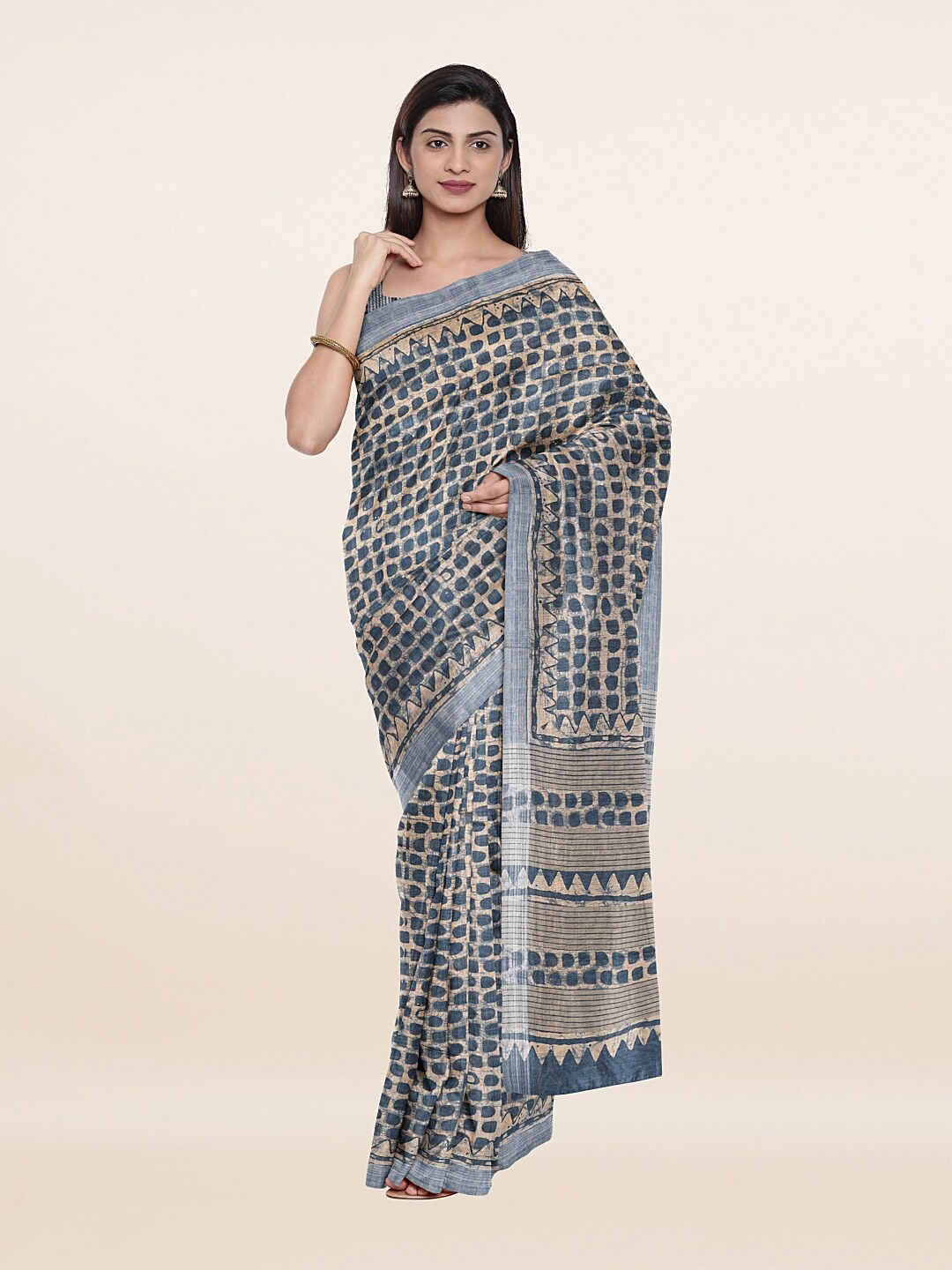 

Pothys Blue & Grey Zari Art Silk Saree