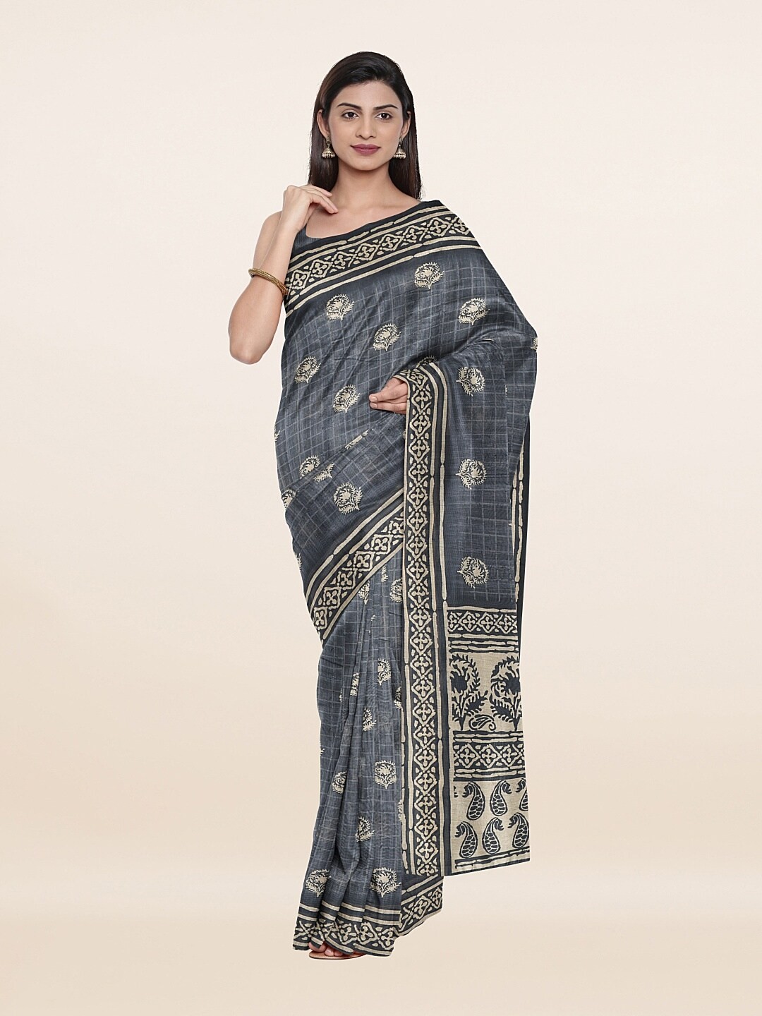 

Pothys Grey & Beige Floral Art Silk Saree